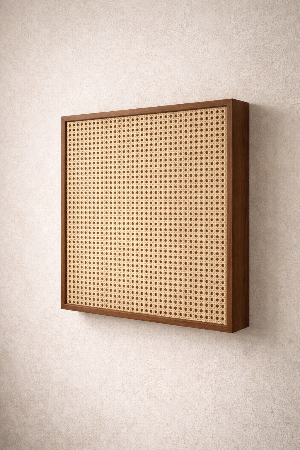 Panneau acoustique en cannage de rotin, cadre bois massif, pour plafond ou mur